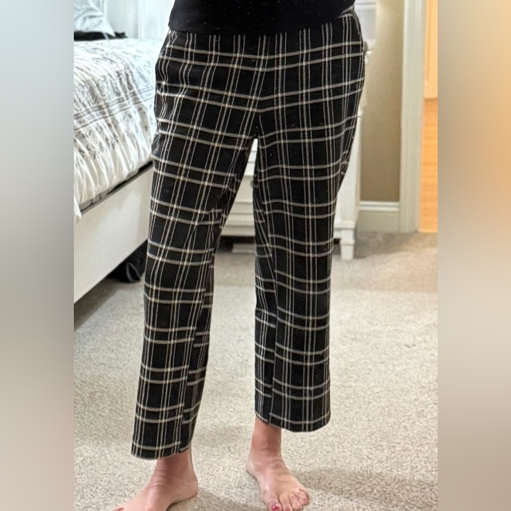 Liverpool Black and Oatmeal Plaid Cropped Pants